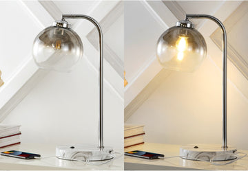 Ada 20" Industrial Contemporary Iron/Glass LED Task Lamp with USB Charging Port - JONATHAN Y
